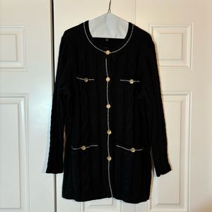 Talbots Black Cardigan Sweater with Gold Buttons